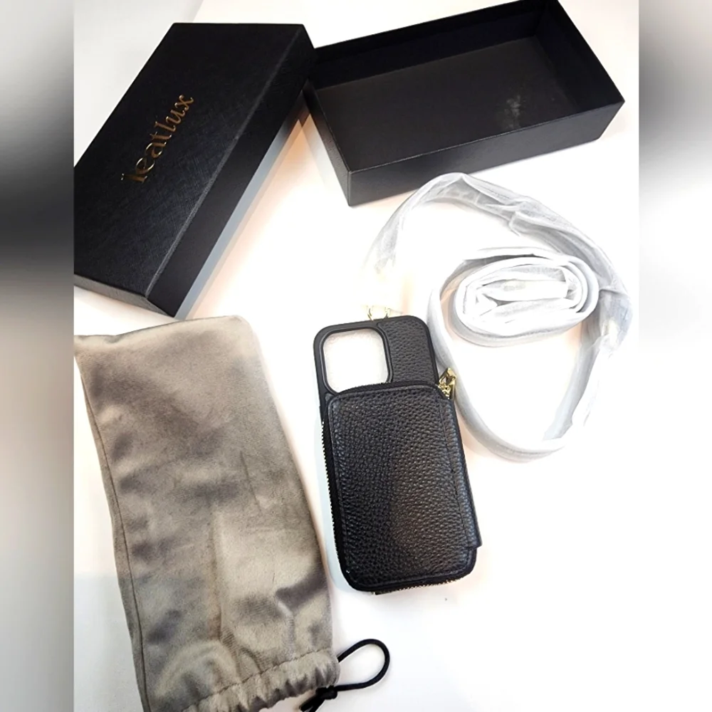 New Leather Crossbody iPhone 15‎ Pro Case RFID Blocking Card Holder Wallet